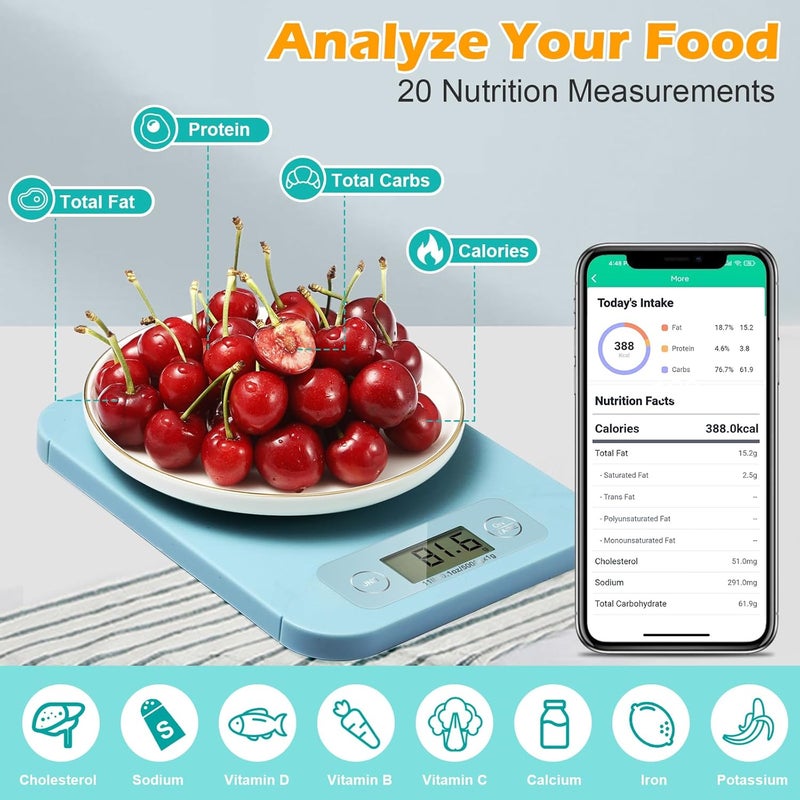 URAMAZ Digital Food Scale for Weight Loss - Smart Food Scale with Nutritional Calculator, Kitchen Scales for Food Grams and Ounces, Food Weight Scale for Baking, Diet, Diabetics, Calories 0.1oz/1g (3g-5kg) - Image 2